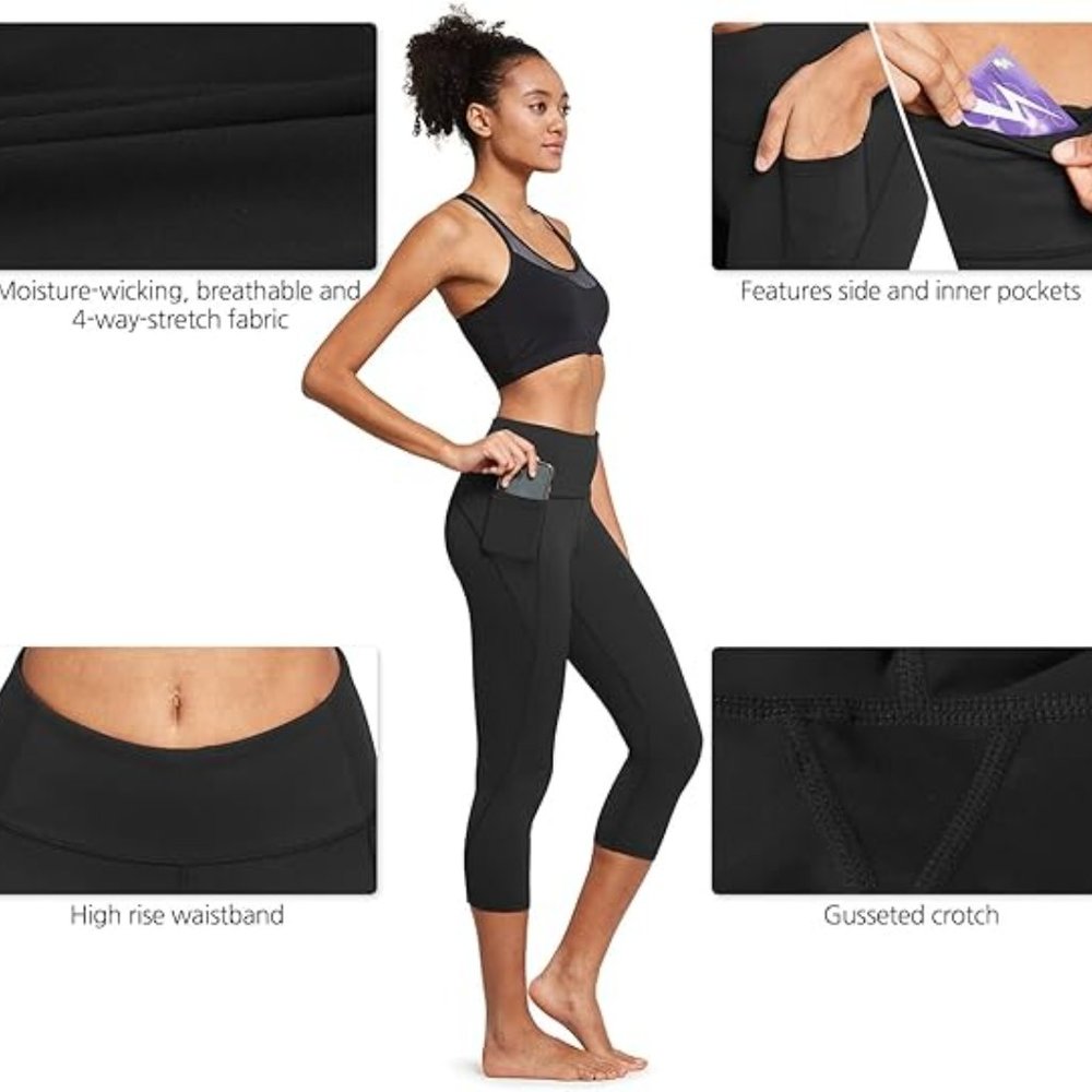 BALEAF Women's Capri Leggings with Pockets High Waisted Workout Yoga Cap…